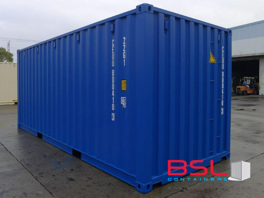 20'GP ISO New Build One Trip Shipping Containers in RAL1015 Beige / RAL5010 Blue ex Singapore - eSHOP - BSL CONTAINERS 