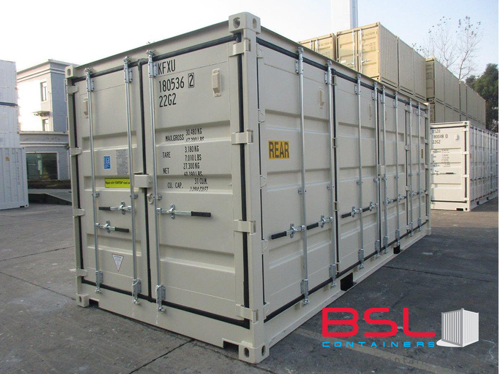20' Open Side ISO New Build One Trip Shipping Containers in RAL1015 Beige ex Atlanta (20'OS) - eSHOP - BSL CONTAINERS 