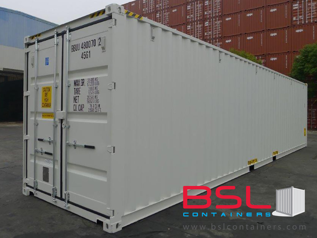40' High Cube ISO New Build One Trip Shipping Containers in RAL9002 Grey White / RAL5010 Blue ex Port Kelang (40'HC) - eSHOP - BSL CONTAINERS 