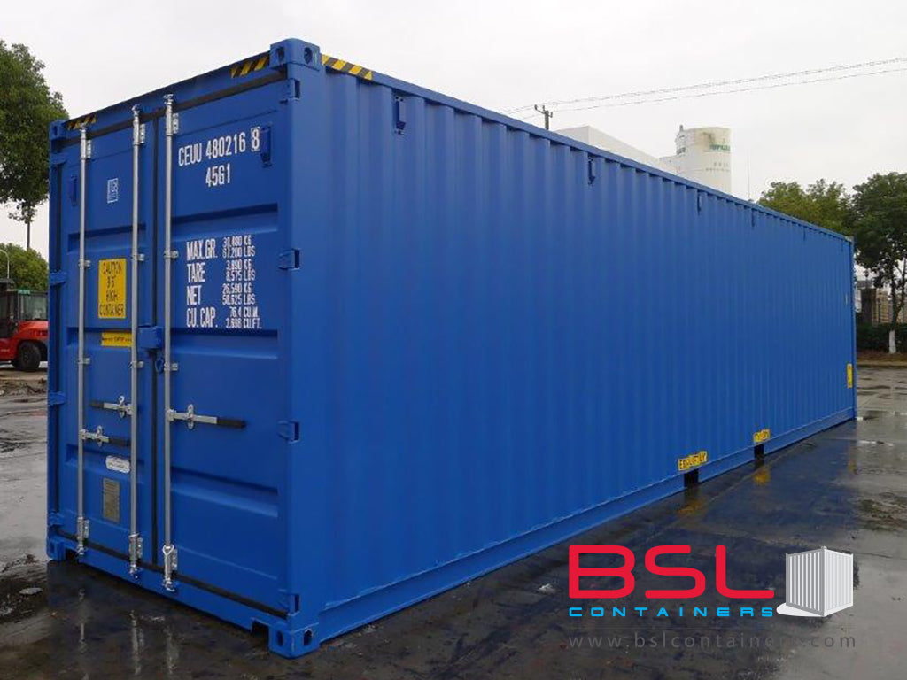 40' High Cube ISO New Build One Trip Shipping Containers in RAL9002 Grey White / RAL5010 Blue ex Port Kelang (40'HC) - eSHOP - BSL CONTAINERS 